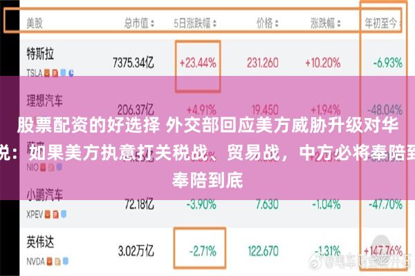 股票配资的好选择 外交部回应美方威胁升级对华关税：如果美方执意打关税战、贸易战，中方必将奉陪到底